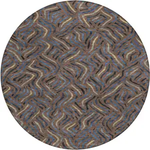 Photo of 8' Brown And Black Round Abstract Washable Indoor Outdoor Area Rug