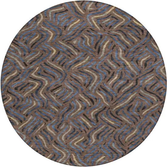 8' Brown And Black Round Abstract Washable Indoor Outdoor Area Rug Photo 1
