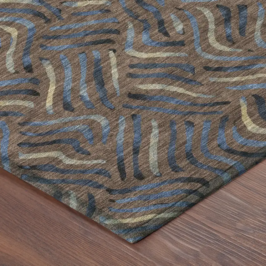 8' Brown And Black Round Abstract Washable Indoor Outdoor Area Rug Photo 6