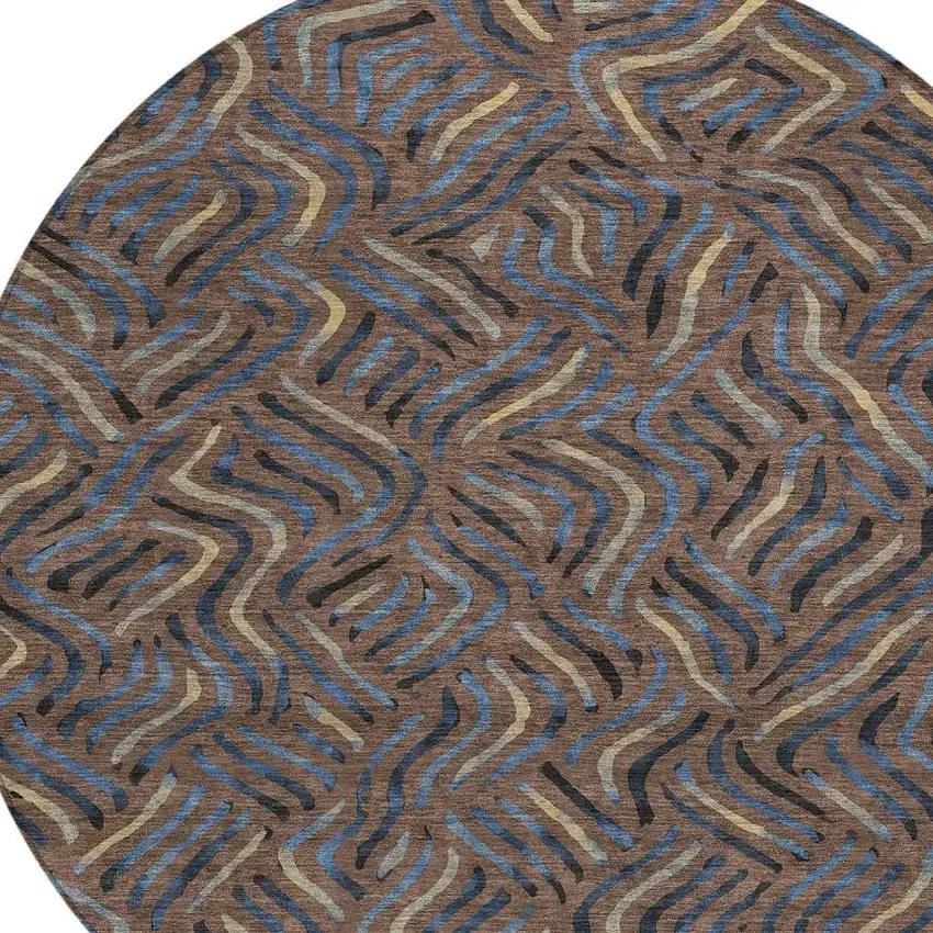 8' Brown And Black Round Abstract Washable Indoor Outdoor Area Rug Photo 2