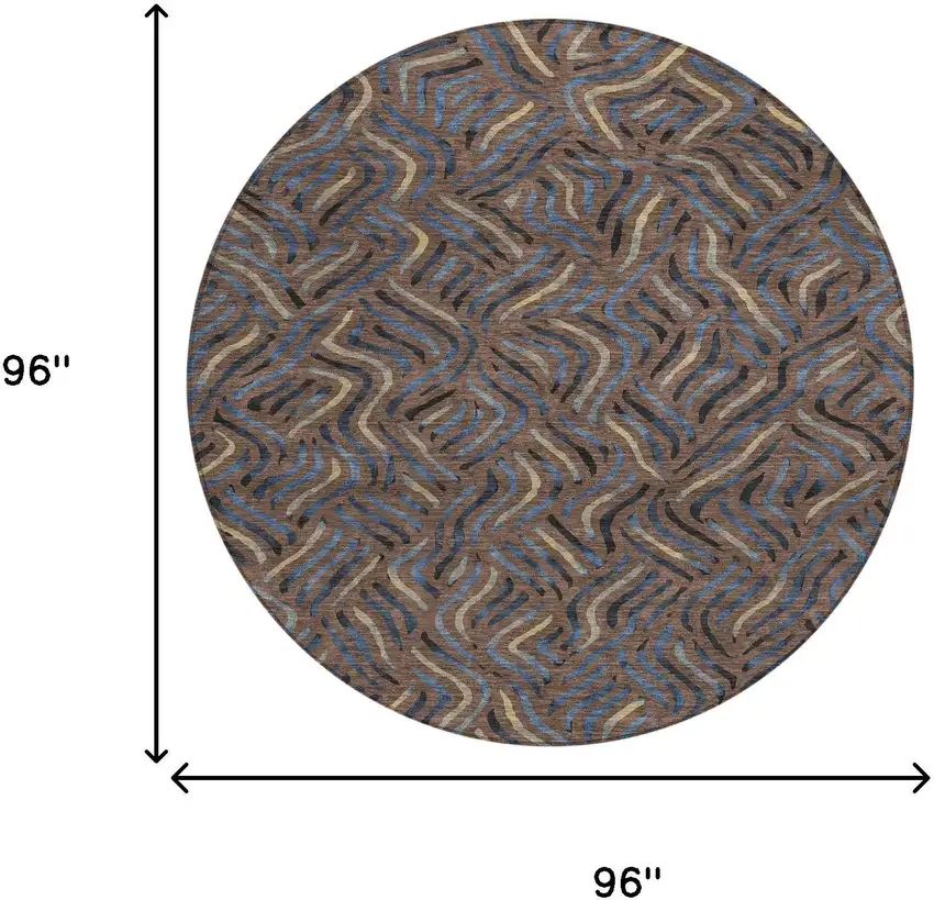8' Brown And Black Round Abstract Washable Indoor Outdoor Area Rug Photo 8