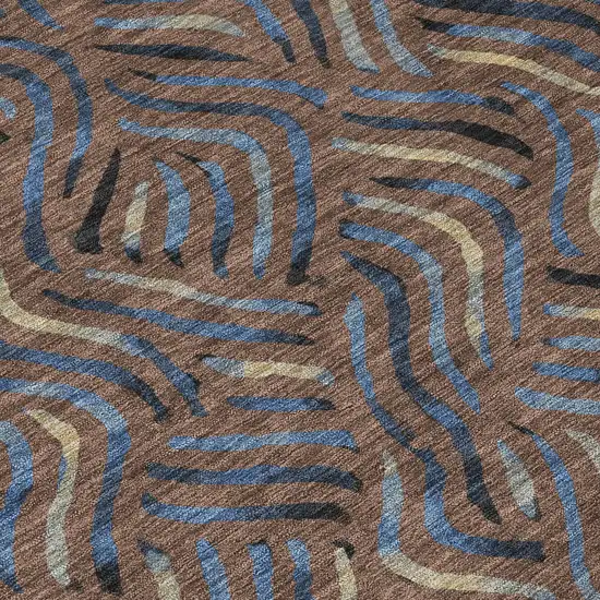 8' Brown And Black Round Abstract Washable Indoor Outdoor Area Rug Photo 7