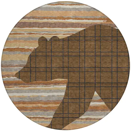 8' Brown And Black Round Abstract Washable Indoor Outdoor Area Rug Photo 1