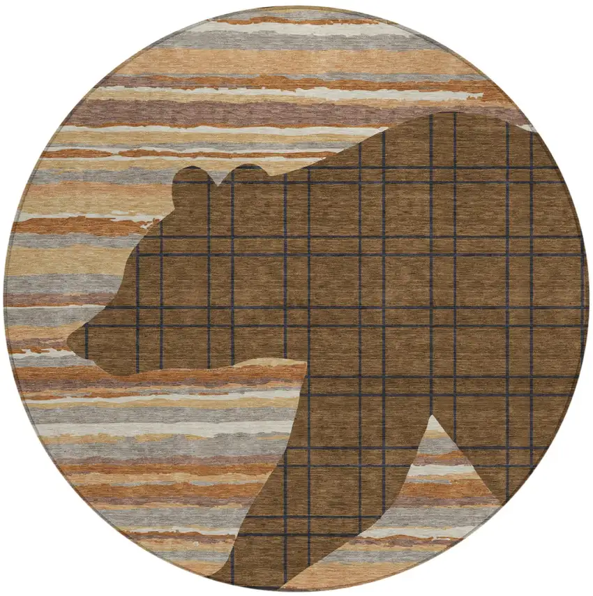 8' Brown And Black Round Abstract Washable Indoor Outdoor Area Rug Photo 1
