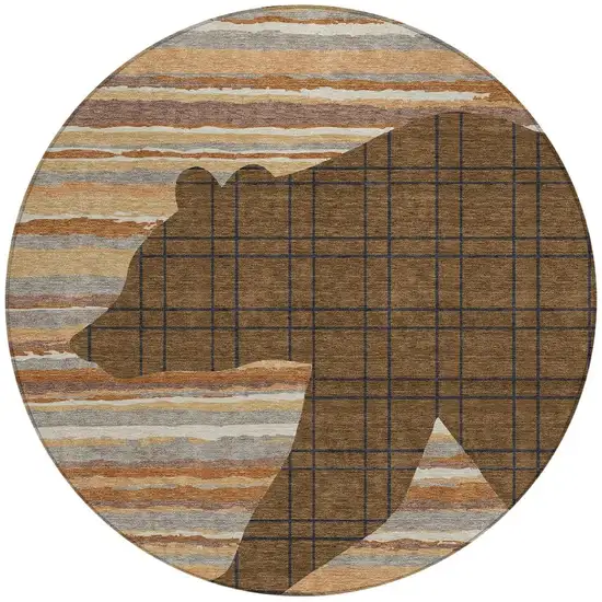 8' Brown And Black Round Abstract Washable Indoor Outdoor Area Rug Photo 3