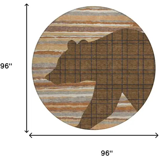 8' Brown And Black Round Abstract Washable Indoor Outdoor Area Rug Photo 6