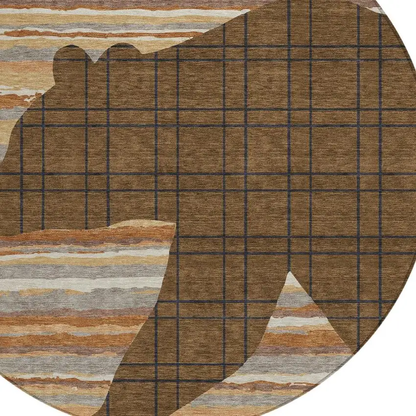 8' Brown And Black Round Abstract Washable Indoor Outdoor Area Rug Photo 2