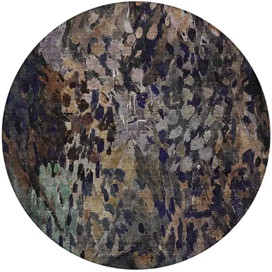 8' Brown And Black Round Abstract Washable Indoor Outdoor Area Rug Photo 4