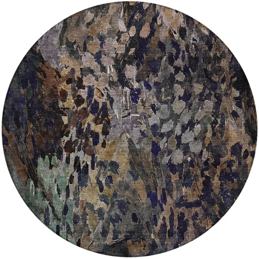 8' Brown And Black Round Abstract Washable Indoor Outdoor Area Rug Photo 4