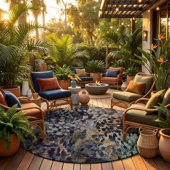 8' Brown And Black Round Abstract Washable Indoor Outdoor Area Rug Photo 1