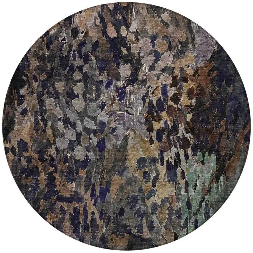 8' Brown And Black Round Abstract Washable Indoor Outdoor Area Rug Photo 2