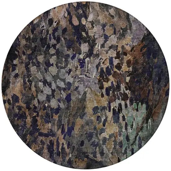 8' Brown And Black Round Abstract Washable Indoor Outdoor Area Rug Photo 2