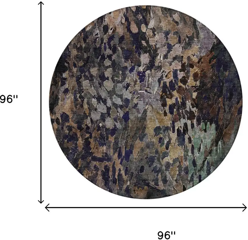 8' Brown And Black Round Abstract Washable Indoor Outdoor Area Rug Photo 7