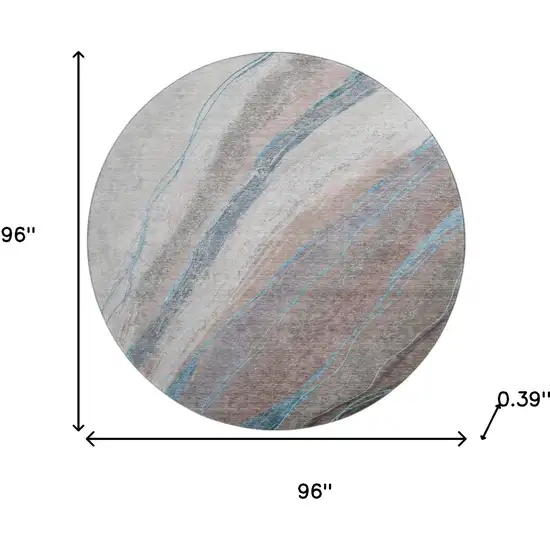 8' Brown And Blue Abstract Washable Round Rug With UV Protection Photo 7