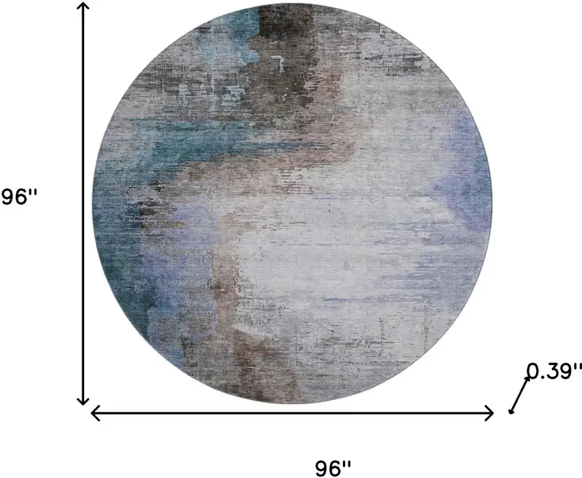 8' Brown And Blue Abstract Washable Round Rug With UV Protection Photo 9