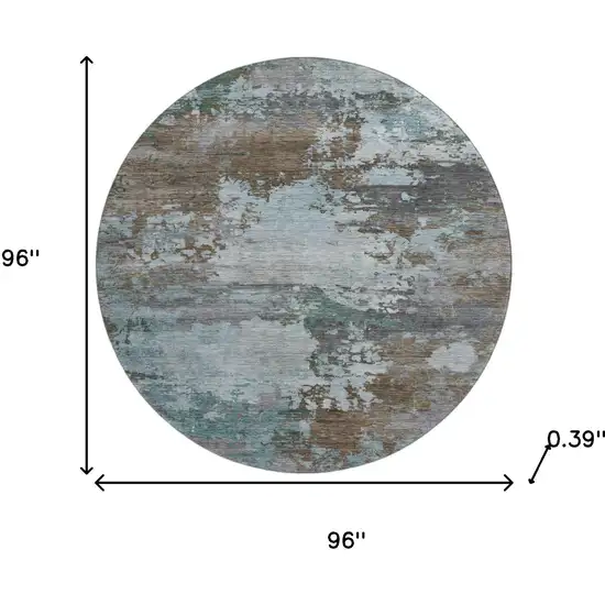 8' Brown And Blue Abstract Washable Round Rug With UV Protection Photo 8