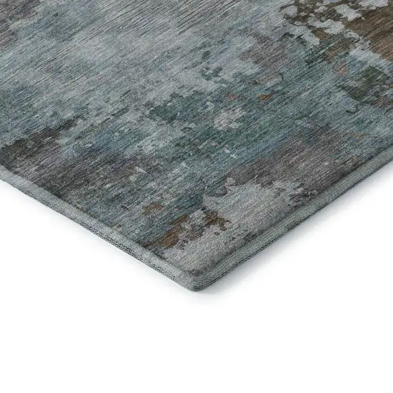 8' Brown And Blue Abstract Washable Round Rug With UV Protection Photo 6