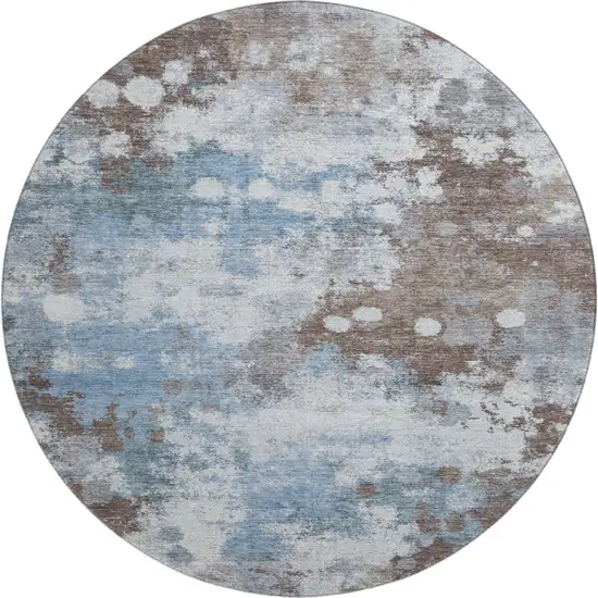 8' Brown And Blue Abstract Washable Round Rug With UV Protection Photo 1