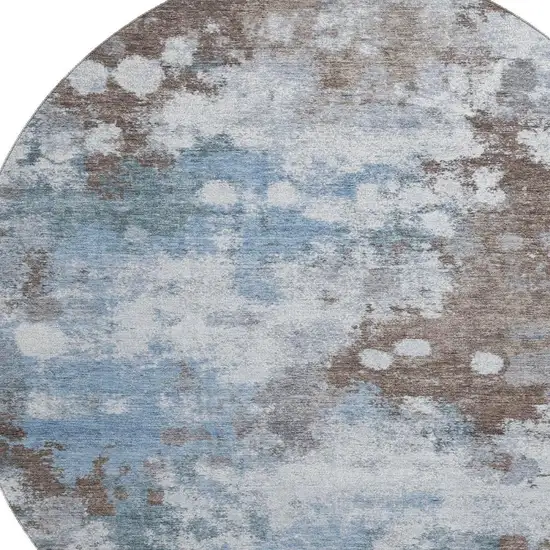 8' Brown And Blue Abstract Washable Round Rug With UV Protection Photo 3