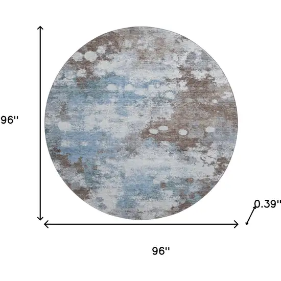 8' Brown And Blue Abstract Washable Round Rug With UV Protection Photo 8