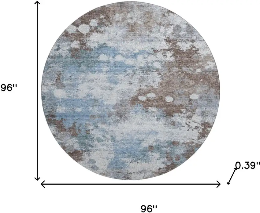 8' Brown And Blue Abstract Washable Round Rug With UV Protection Photo 8