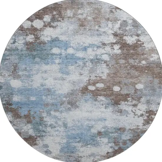 8' Brown And Blue Abstract Washable Round Rug With UV Protection Photo 4