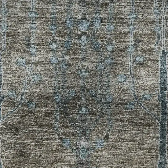 8' Brown And Blue Floral Washable Round Rug With UV Protection Photo 9