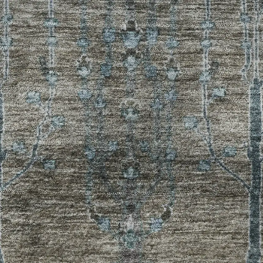 8' Brown And Blue Floral Washable Round Rug With UV Protection Photo 9