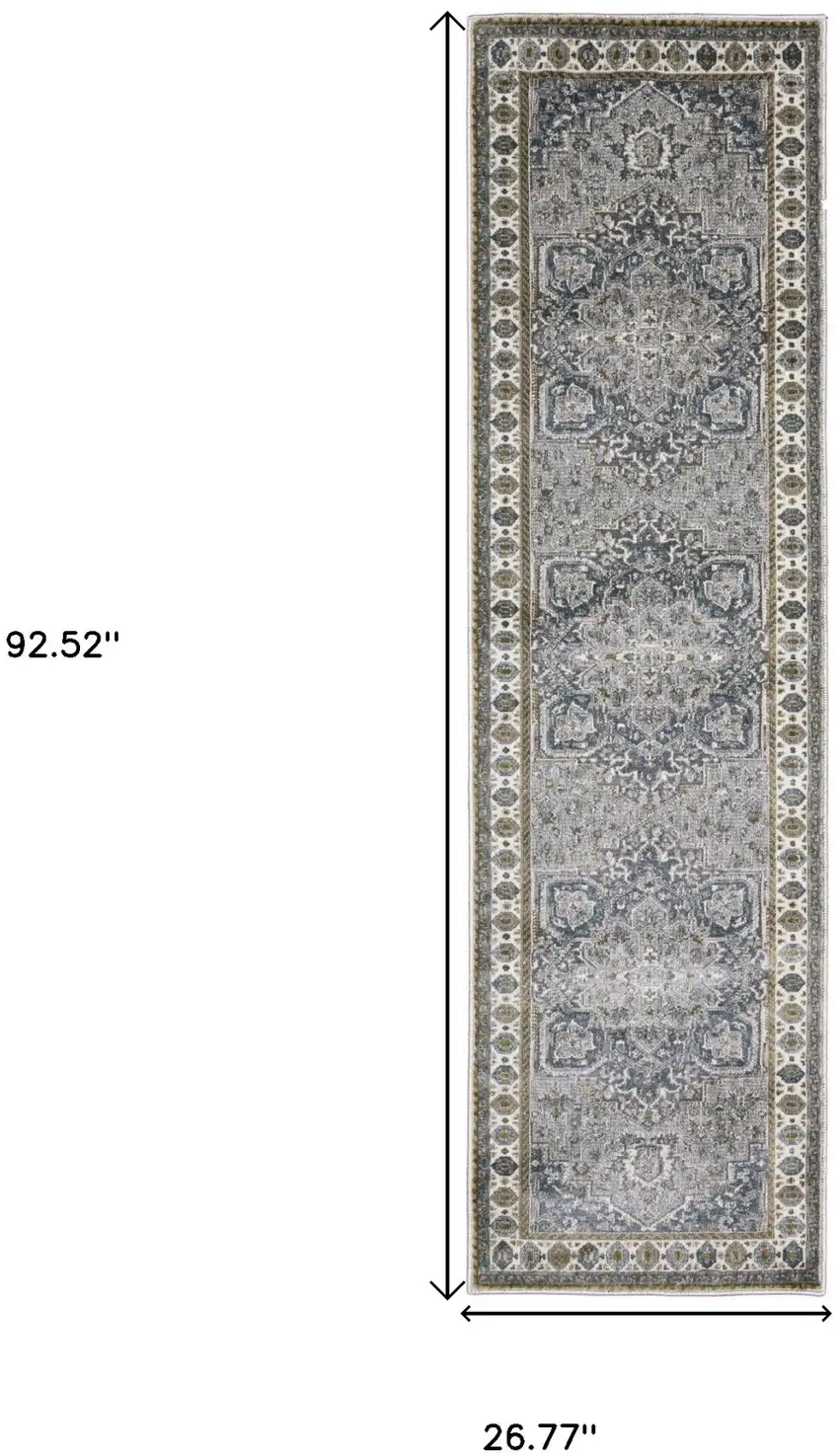 8' Brown And Blue Medallion Runner Rug Photo 3