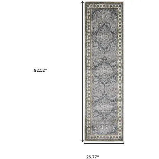 8' Brown And Blue Medallion Runner Rug Photo 3