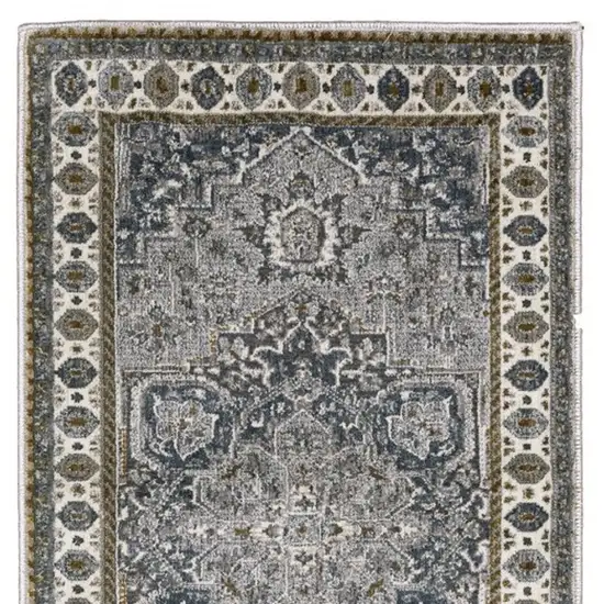 8' Brown And Blue Medallion Runner Rug Photo 8