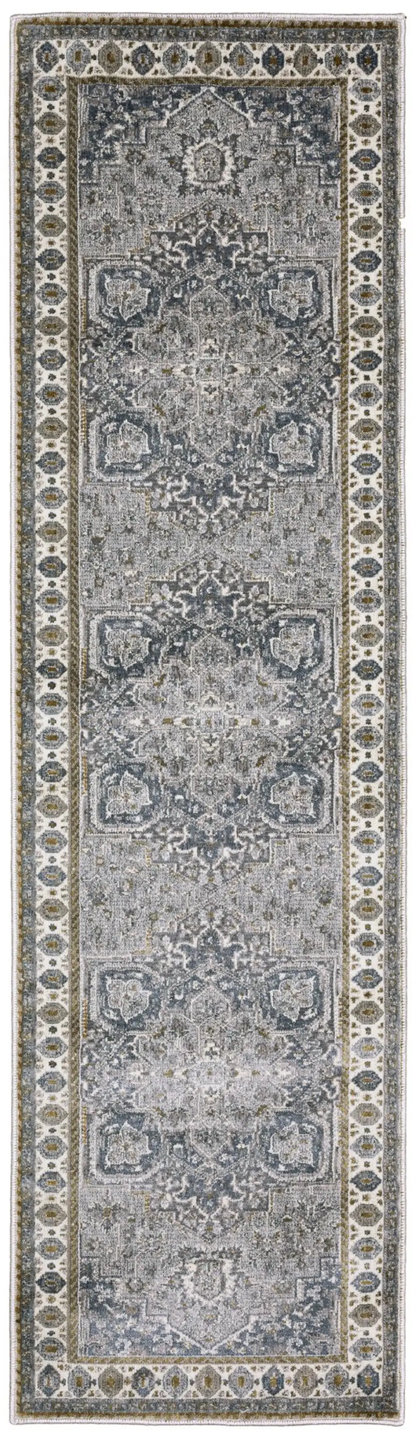 8' Brown And Blue Medallion Runner Rug Photo 2