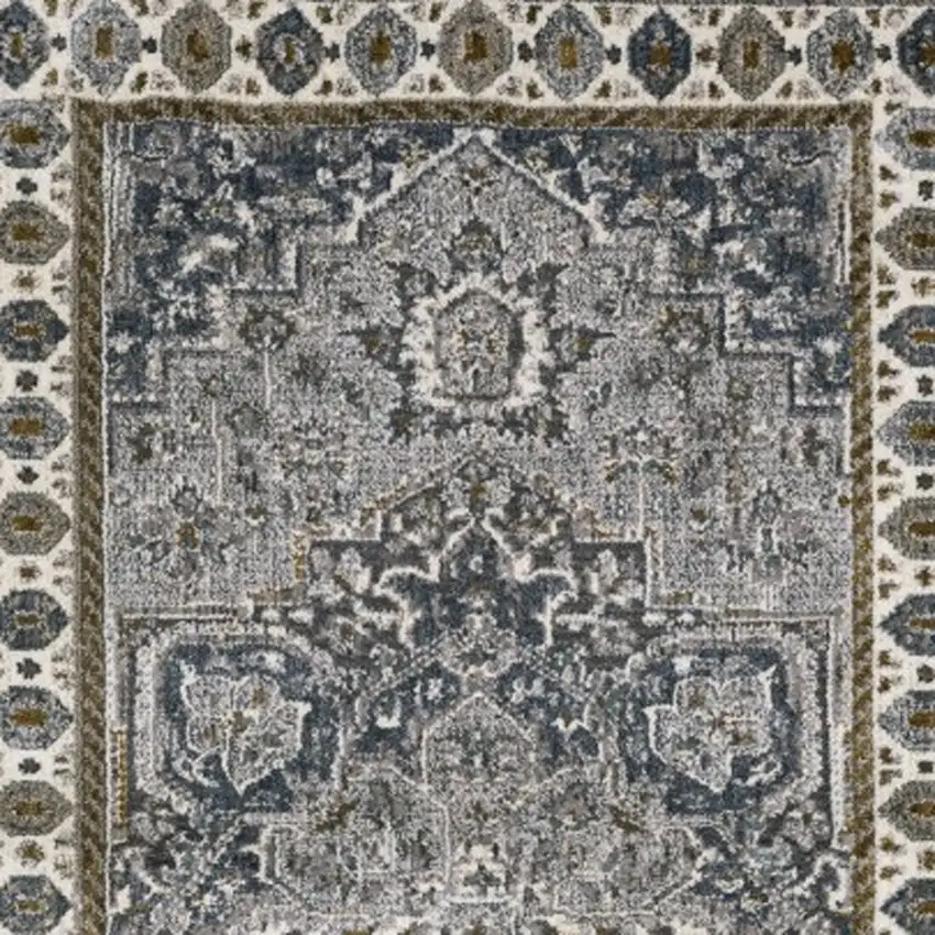 8' Brown And Blue Medallion Runner Rug Photo 7
