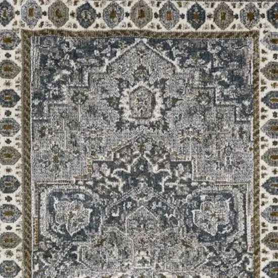 8' Brown And Blue Medallion Runner Rug Photo 7