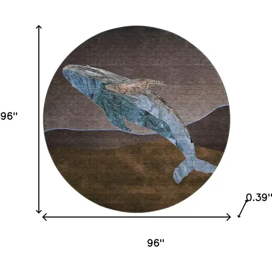 8' Brown And Blue Nautical Washable Round Rug With UV Protection Photo 8