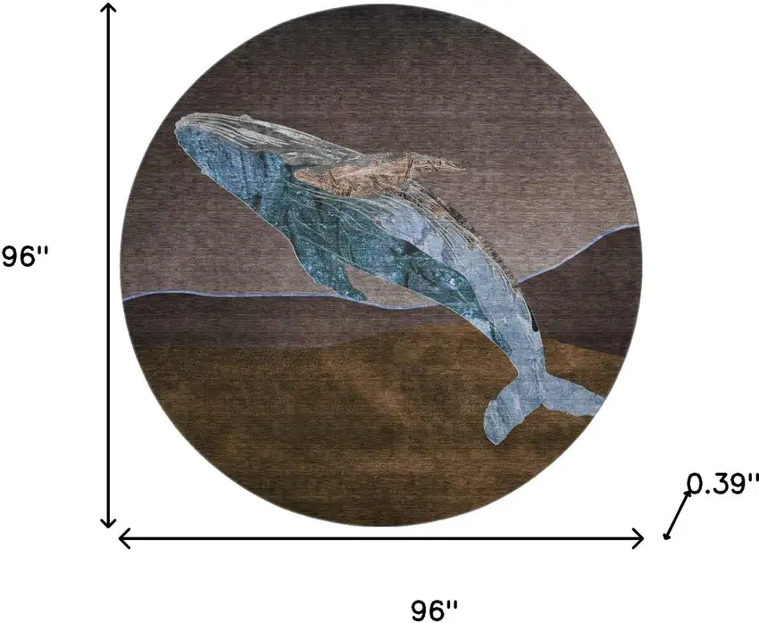 8' Brown And Blue Nautical Washable Round Rug With UV Protection Photo 8