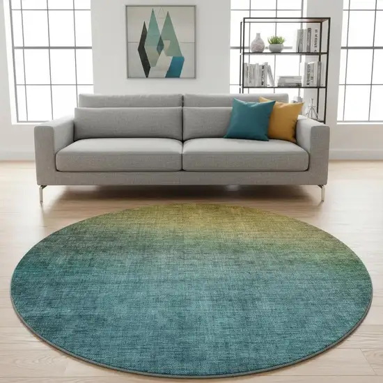 8' Brown And Blue Ombre Washable Round Rug With UV Protection Photo 2
