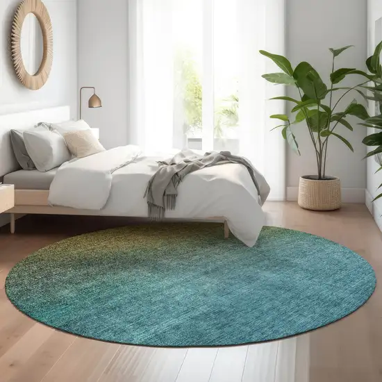 8' Brown And Blue Ombre Washable Round Rug With UV Protection Photo 4