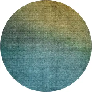 Photo of 8' Brown And Blue Ombre Washable Round Rug With UV Protection