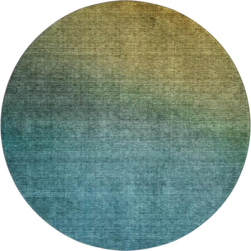 8' Brown And Blue Ombre Washable Round Rug With UV Protection Photo 1