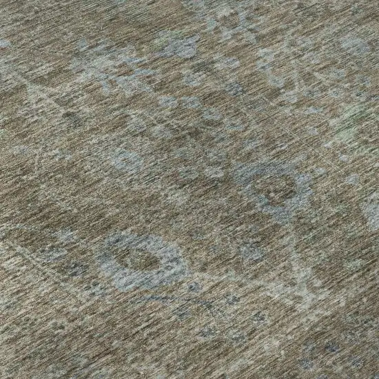 8' Brown And Blue Oriental Washable Round Rug With UV Protection Photo 8