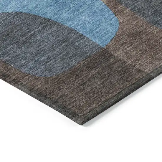 8' Brown And Blue Round Abstract Washable Indoor Outdoor Area Rug Photo 7