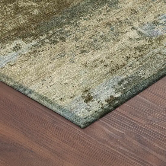 8' Brown And Blue Round Abstract Washable Indoor Outdoor Area Rug Photo 8