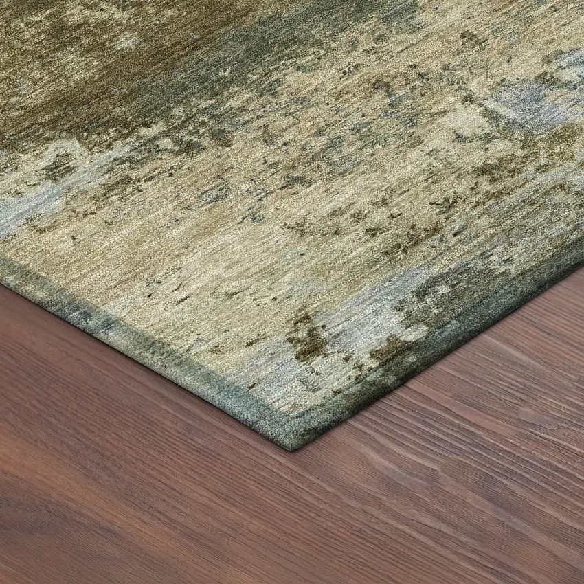 8' Brown And Blue Round Abstract Washable Indoor Outdoor Area Rug Photo 8