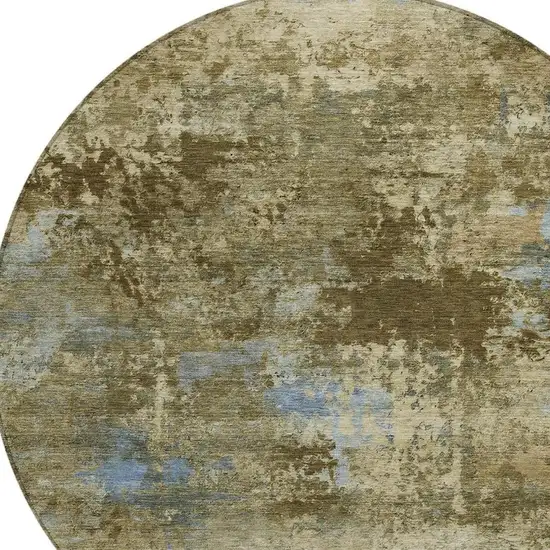 8' Brown And Blue Round Abstract Washable Indoor Outdoor Area Rug Photo 2