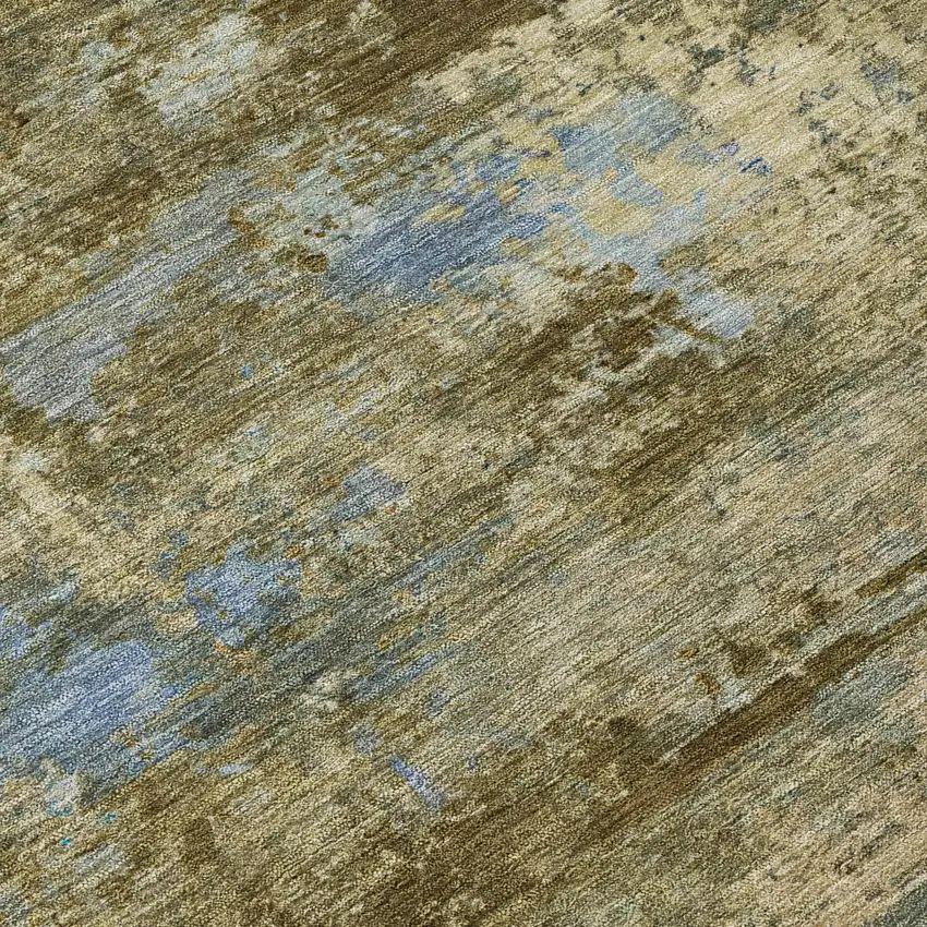 8' Brown And Blue Round Abstract Washable Indoor Outdoor Area Rug Photo 9