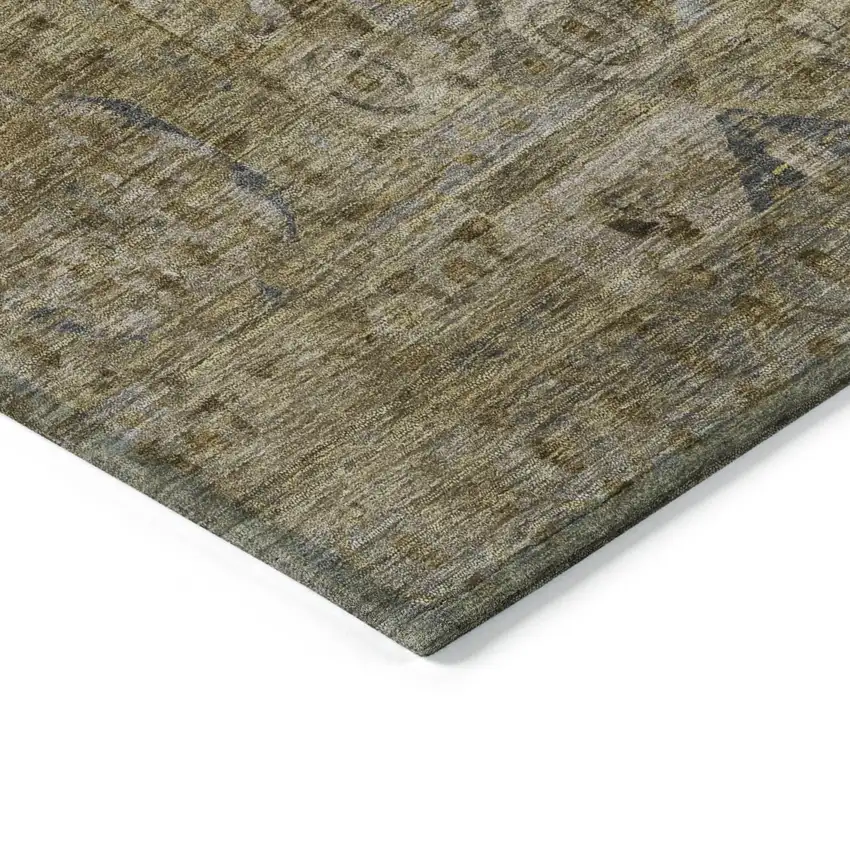 8' Brown And Blue Round Medallion Washable Indoor Outdoor Area Rug Photo 9