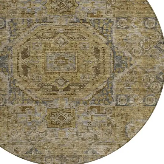 8' Brown And Blue Round Medallion Washable Indoor Outdoor Area Rug Photo 4