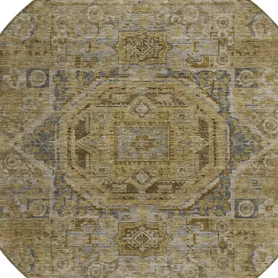 8' Brown And Blue Round Medallion Washable Indoor Outdoor Area Rug Photo 8
