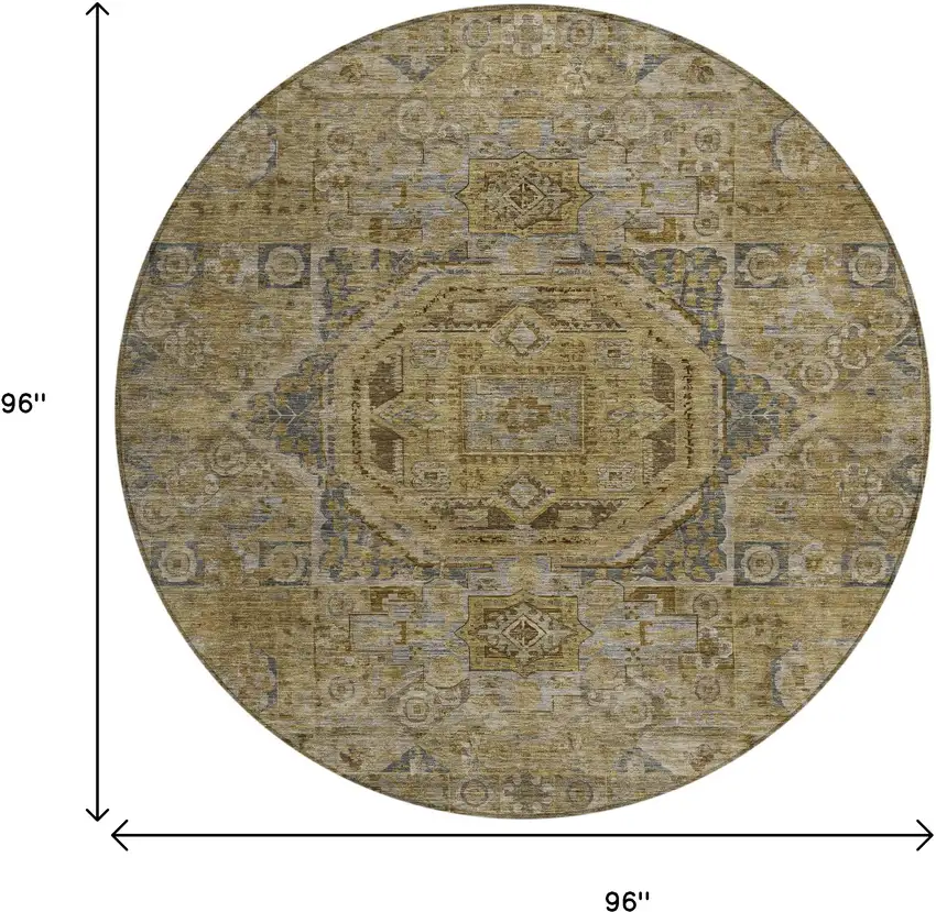8' Brown And Blue Round Medallion Washable Indoor Outdoor Area Rug Photo 9